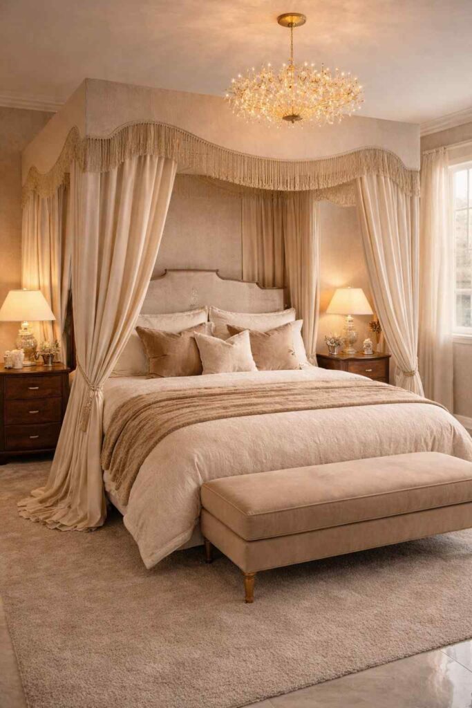 Beige Royal Canopy Bedroom