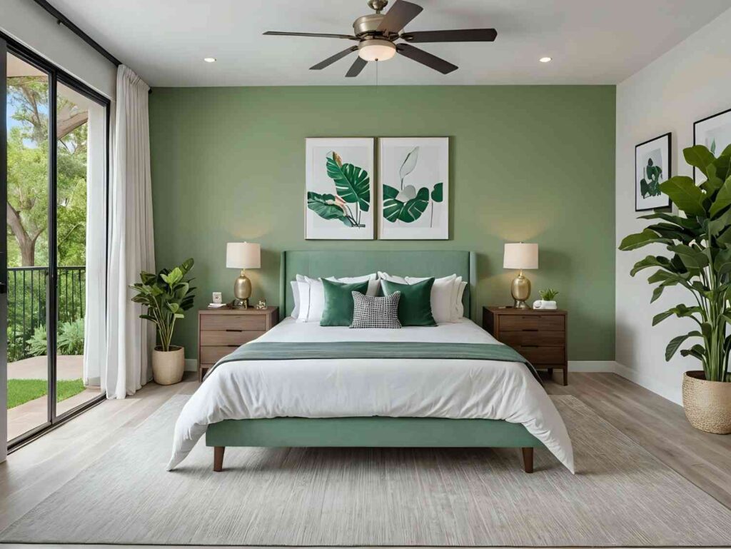 Elegant Green Bedroom with Nature Touch