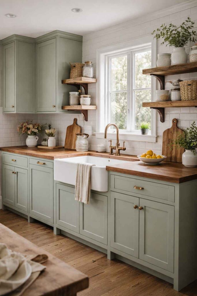 3. Sage Green and White Kitchen Cabinets