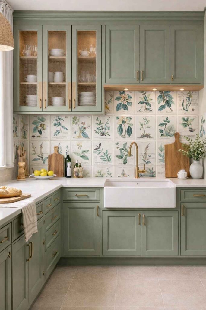 Flora Blue & Sepia Wallpaper