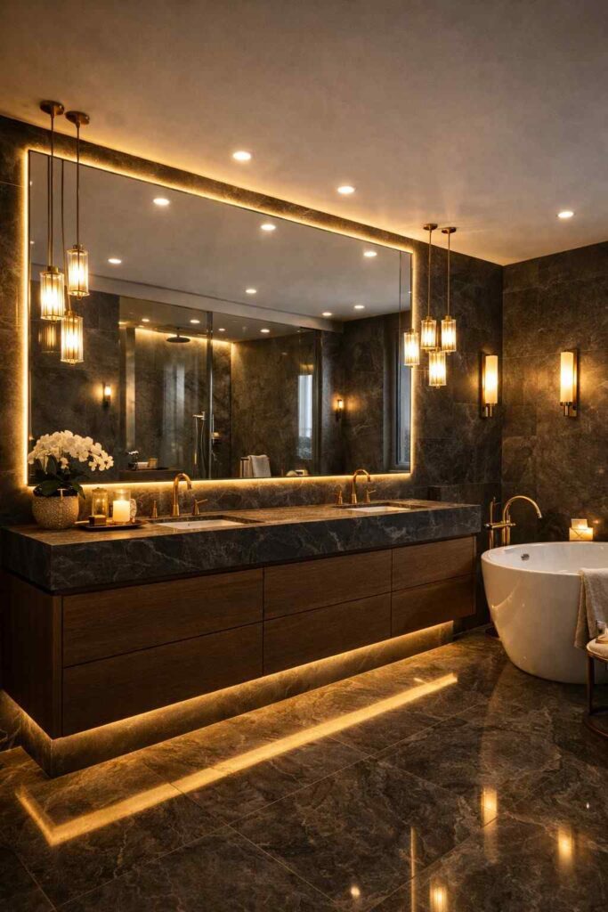 Luxury Bathroom With Dark Stone