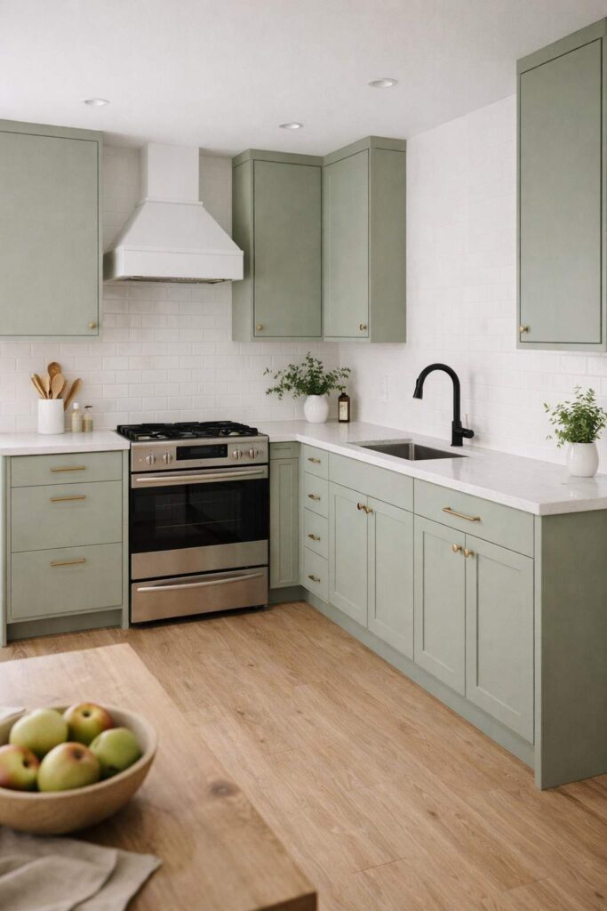 Minimalist Sage Green Kitchen Design
