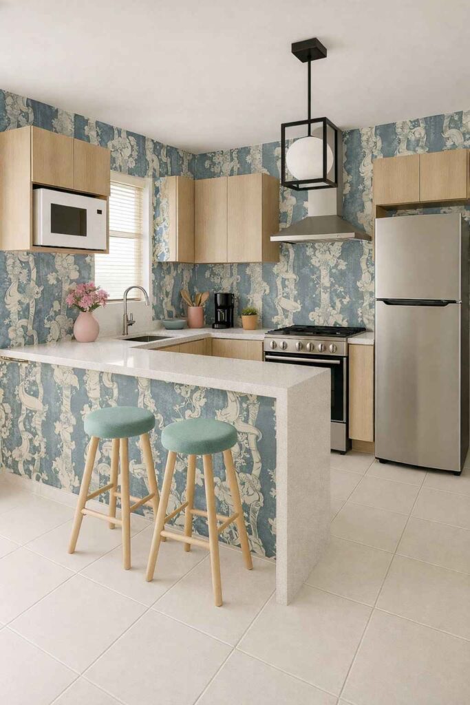 Misty Blue Floral Kitchen Aesthetic