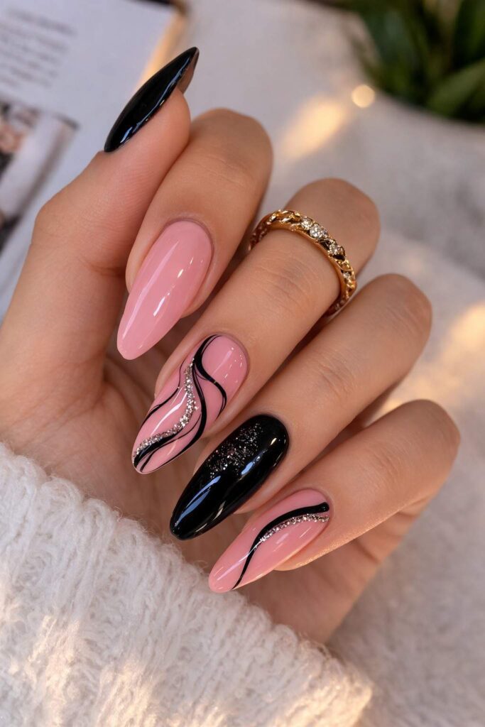 Pink and Black Nail Idea