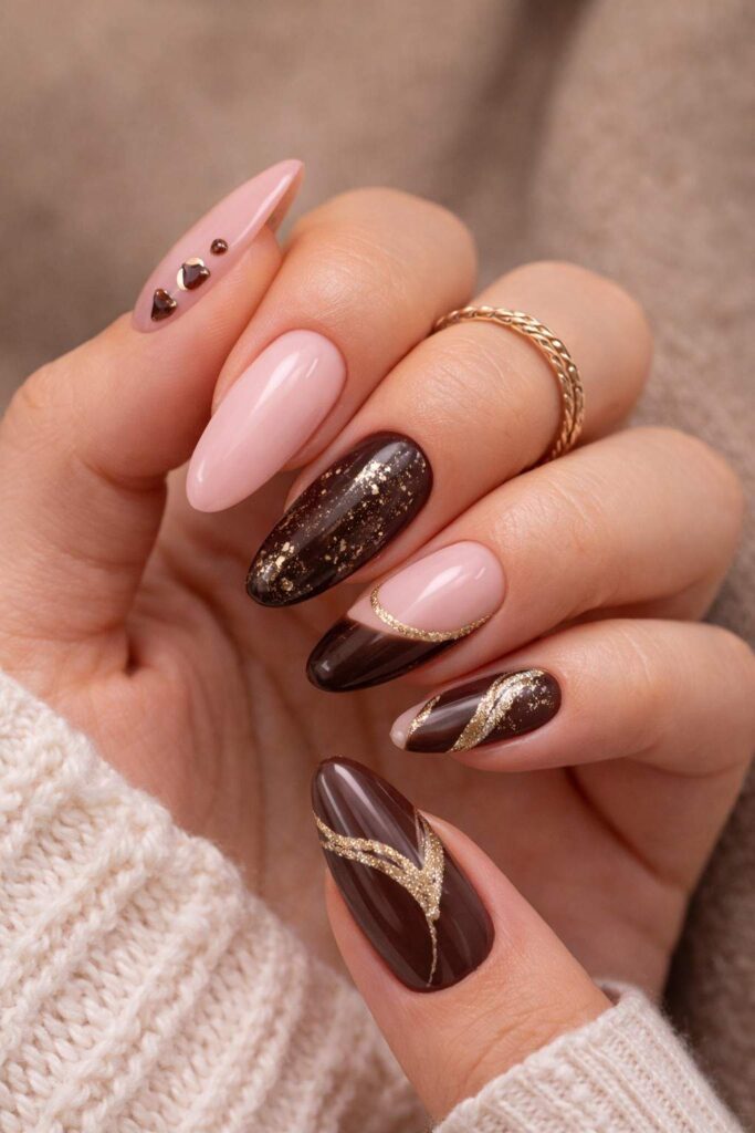 Pink and Chocolate Brown Nail Idea