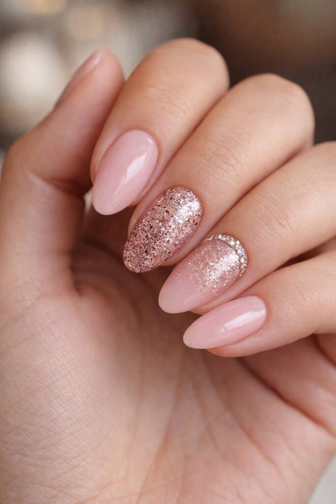 Pink and Glitter Nails Idea