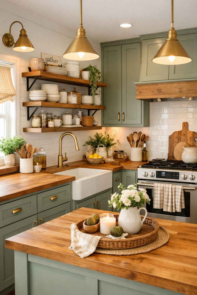 Rustic farmhouse kitchen with brass accents (1)