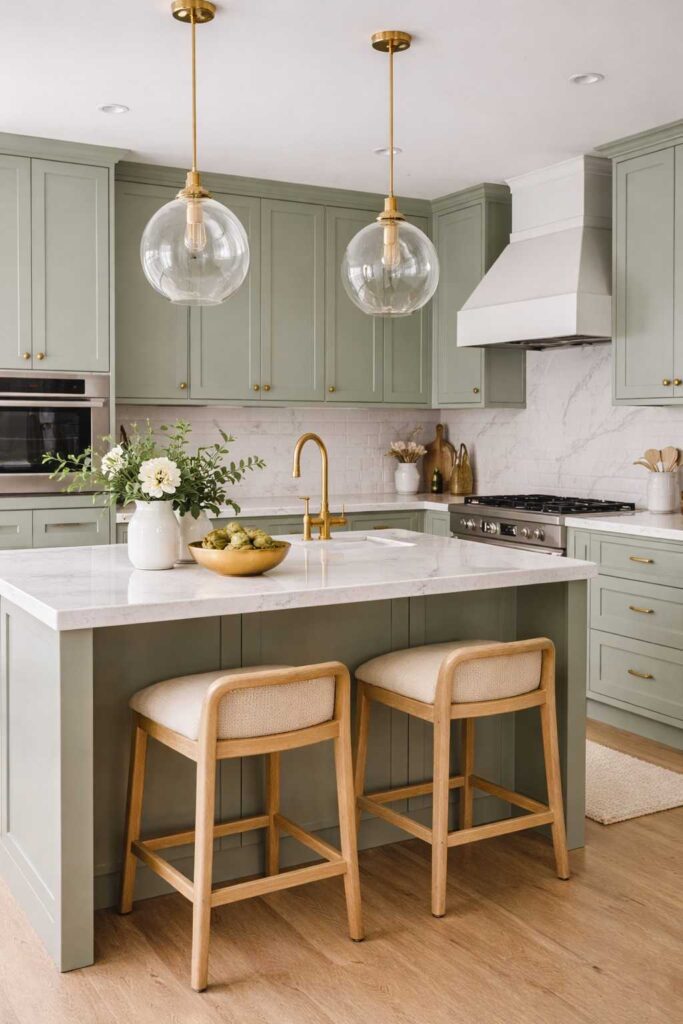 Sage Green Cabinets With Gold Hardware