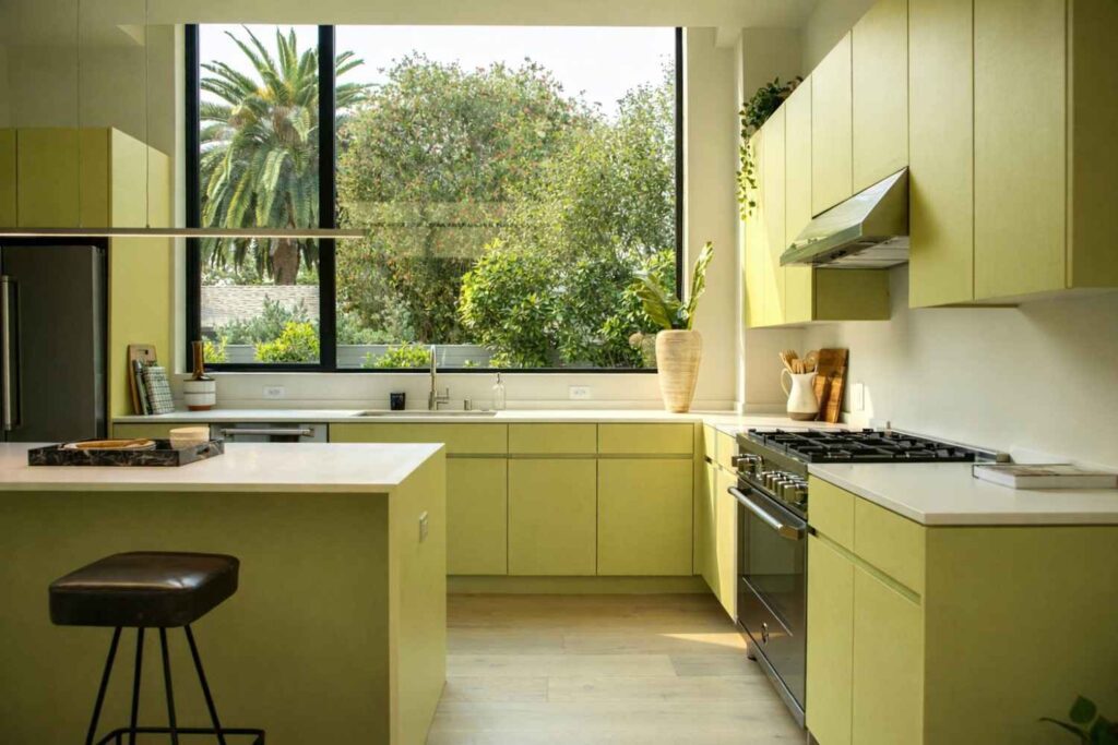 Sunlit Yellow-Green Kitchen Design