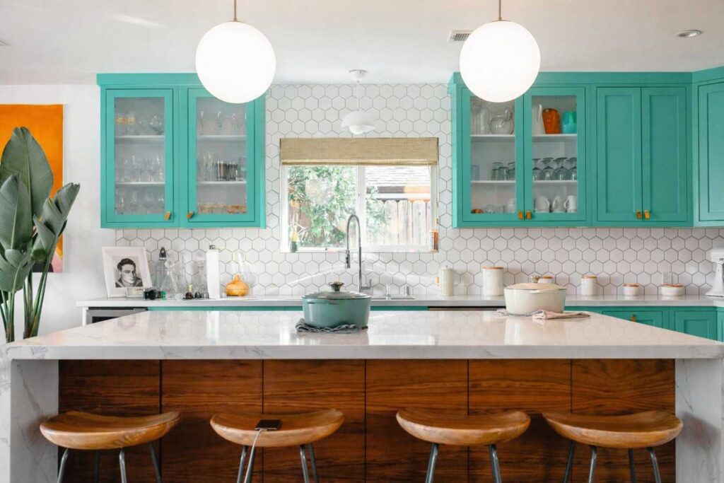 Vibrant Turquoise Green Modern Kitchen
