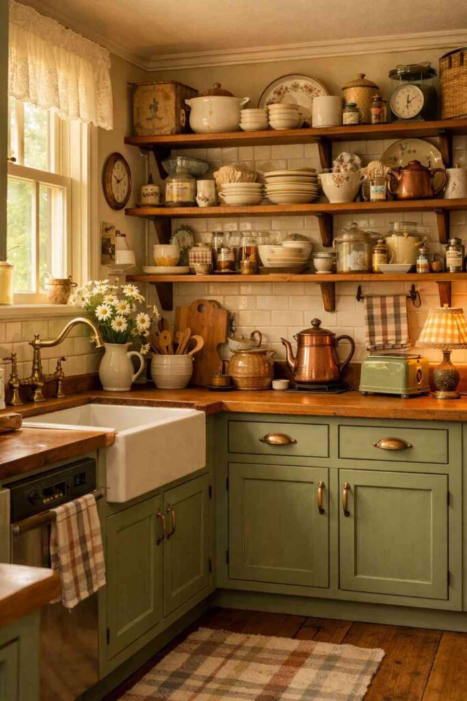 Vintage Sage Green Kitchen Cabinets
