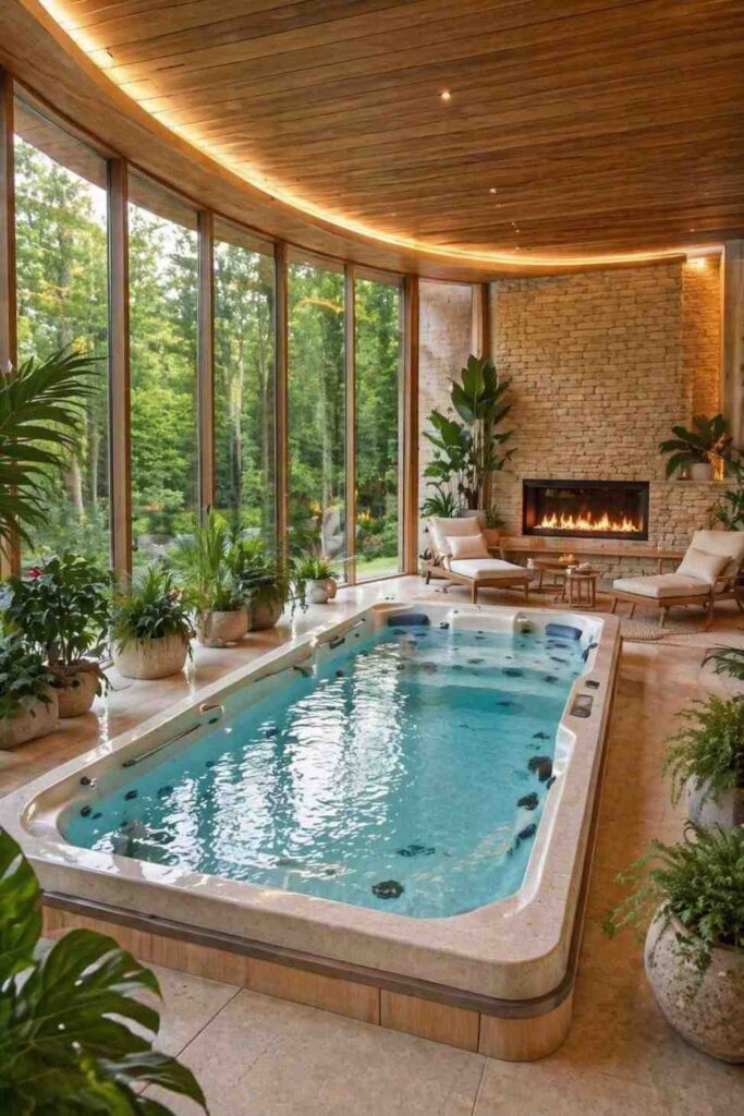 Luxury Indoor Swim Spa with Nature View