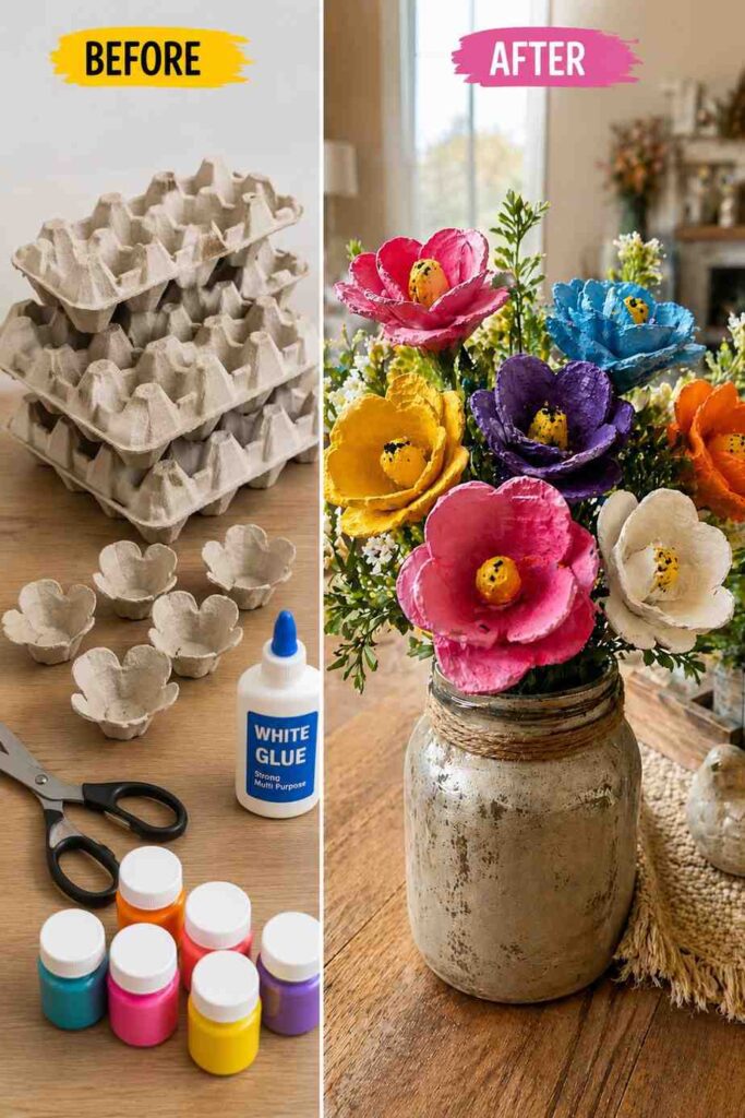 25 Genius Egg Carton Crafts That Look Surprisingly Beautiful 3 Colorful Flower Bouquet