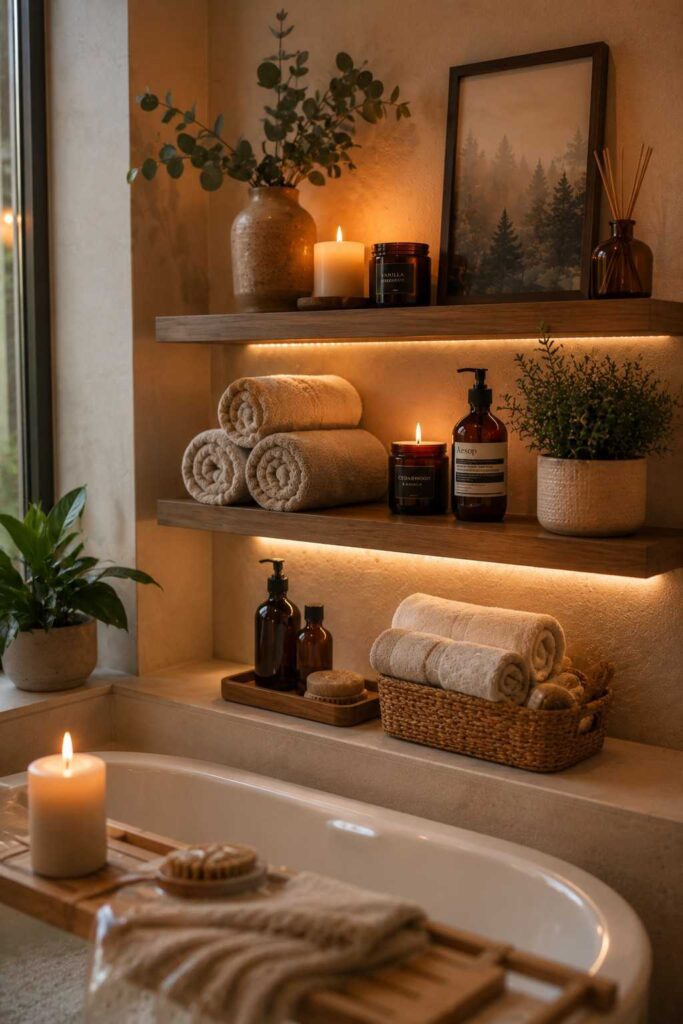 10 Cozy Nature-Inspired Corner Ideas for a Peaceful Home 9 Cozy Bathroom Shelf Decor
