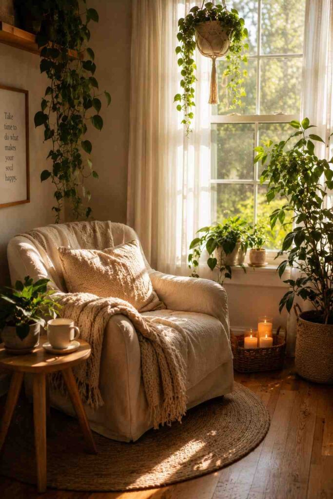 10 Cozy Nature-Inspired Corner Ideas for a Peaceful Home 7 Cozy Window Corner with Plants