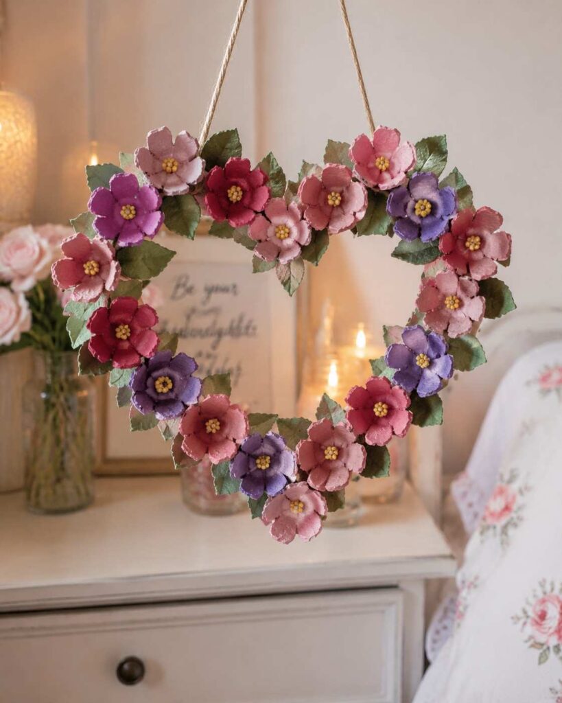 25 Genius Egg Carton Crafts That Look Surprisingly Beautiful 22 Floral Heart Hanging