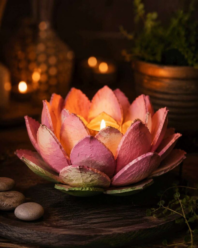 25 Genius Egg Carton Crafts That Look Surprisingly Beautiful 24 Lotus Candle Holder
