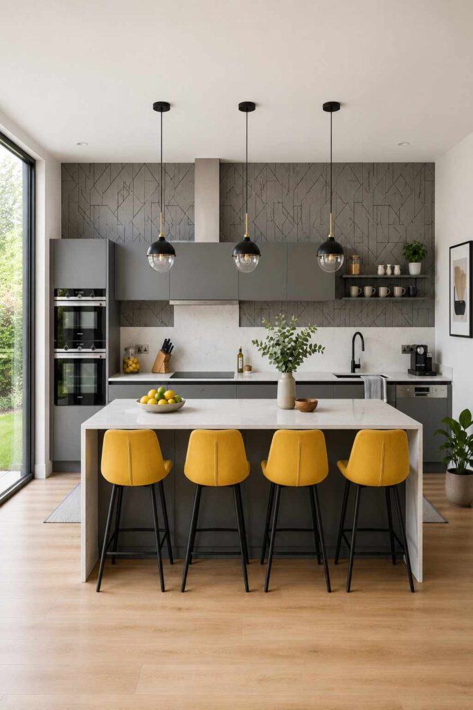 10 Stunning Kitchen Wallpaper Ideas That Instantly Upgrade Your Space 11 Modern Geometric Kitchen Wallpaper
