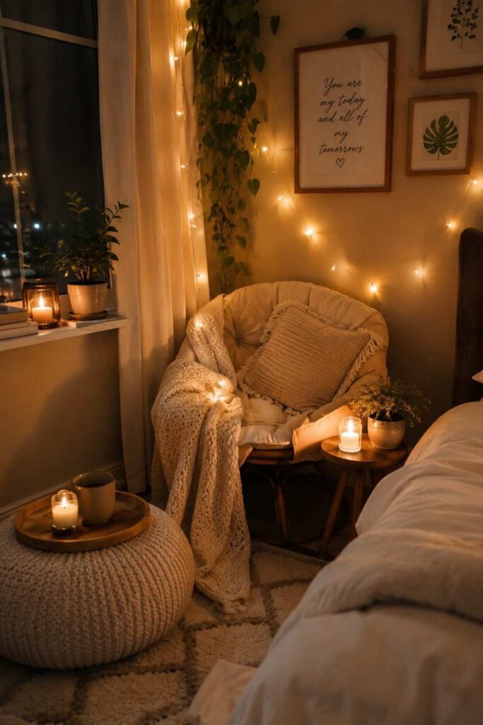 10 Cozy Nature-Inspired Corner Ideas for a Peaceful Home 12 Peaceful Night Corner with Warm Lights
