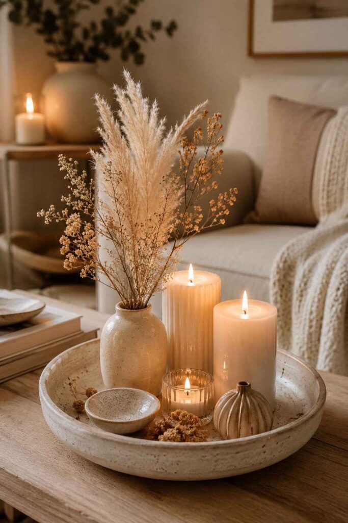 10 Cozy Nature-Inspired Corner Ideas for a Peaceful Home 11 Soft Candle Tray Styling