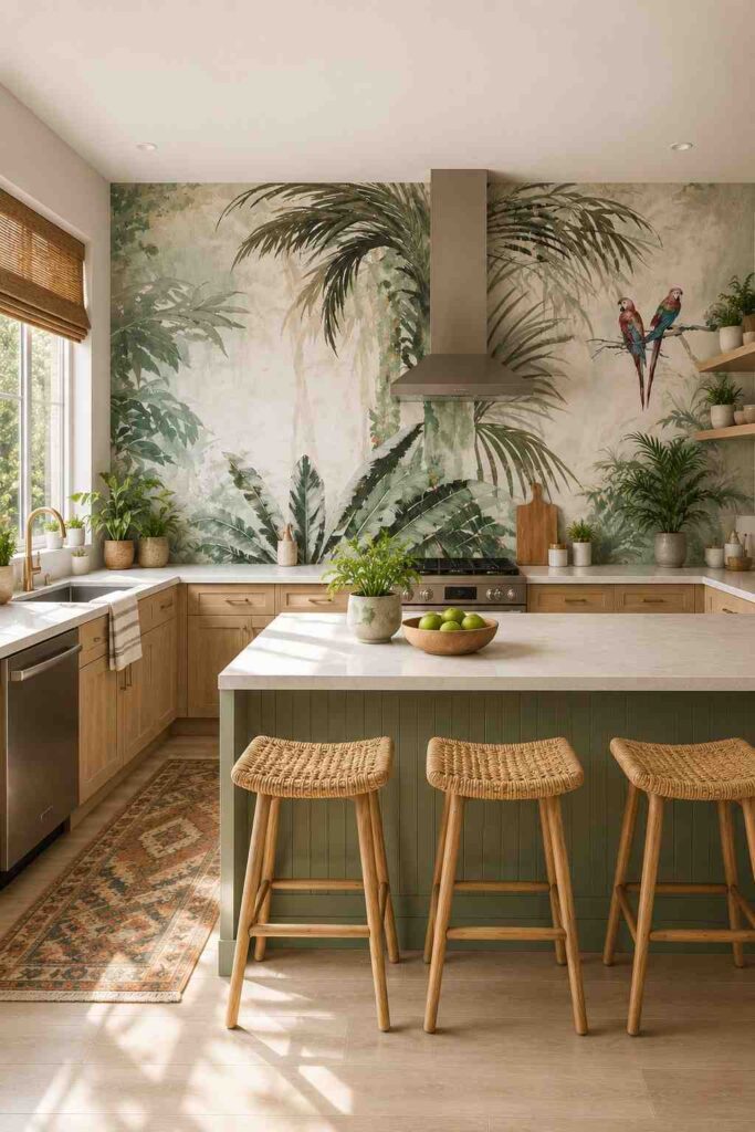 10 Stunning Kitchen Wallpaper Ideas That Instantly Upgrade Your Space 10 Tropical Jungle Kitchen Wallpaper