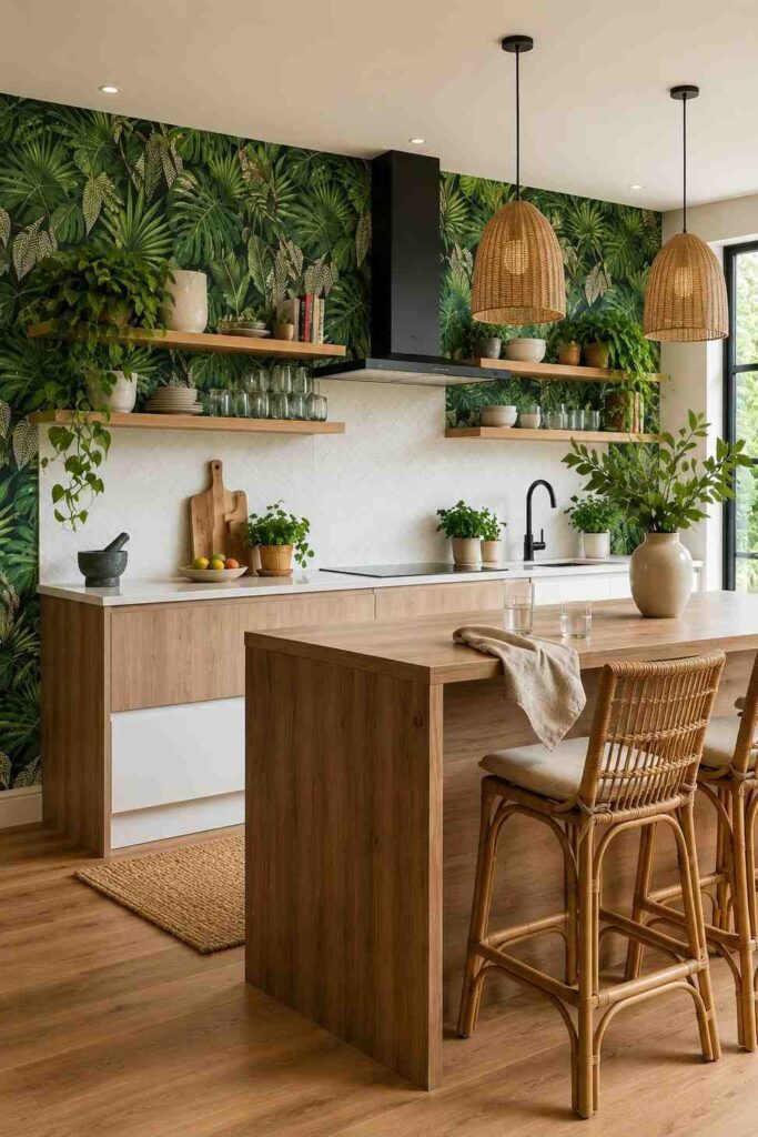10 Stunning Kitchen Wallpaper Ideas That Instantly Upgrade Your Space 3 Tropical Leaf Kitchen Wallpaper