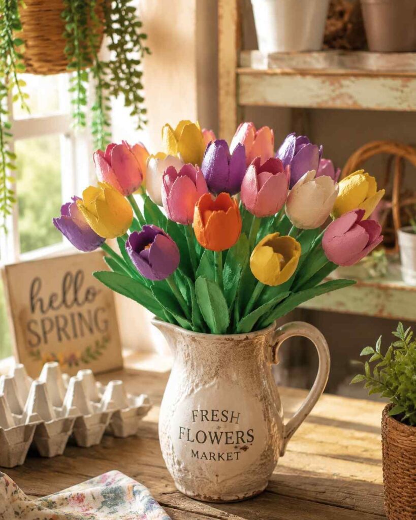 25 Genius Egg Carton Crafts That Look Surprisingly Beautiful 23 Tulip Flower Bouquet