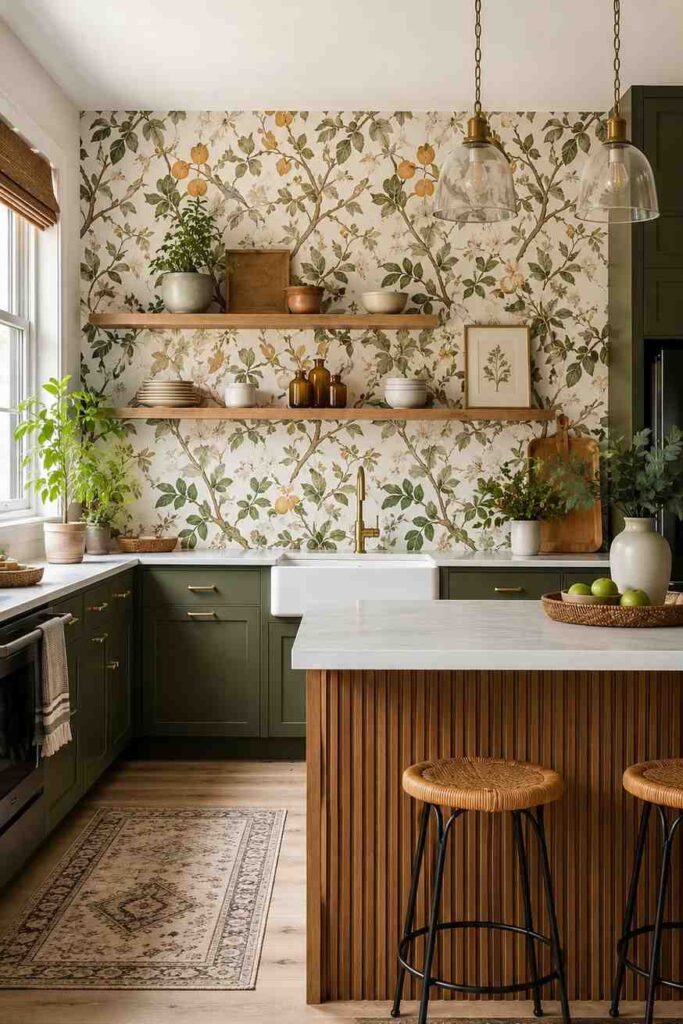 10 Stunning Kitchen Wallpaper Ideas That Instantly Upgrade Your Space 4 Vintage Botanical Kitchen Wallpaper