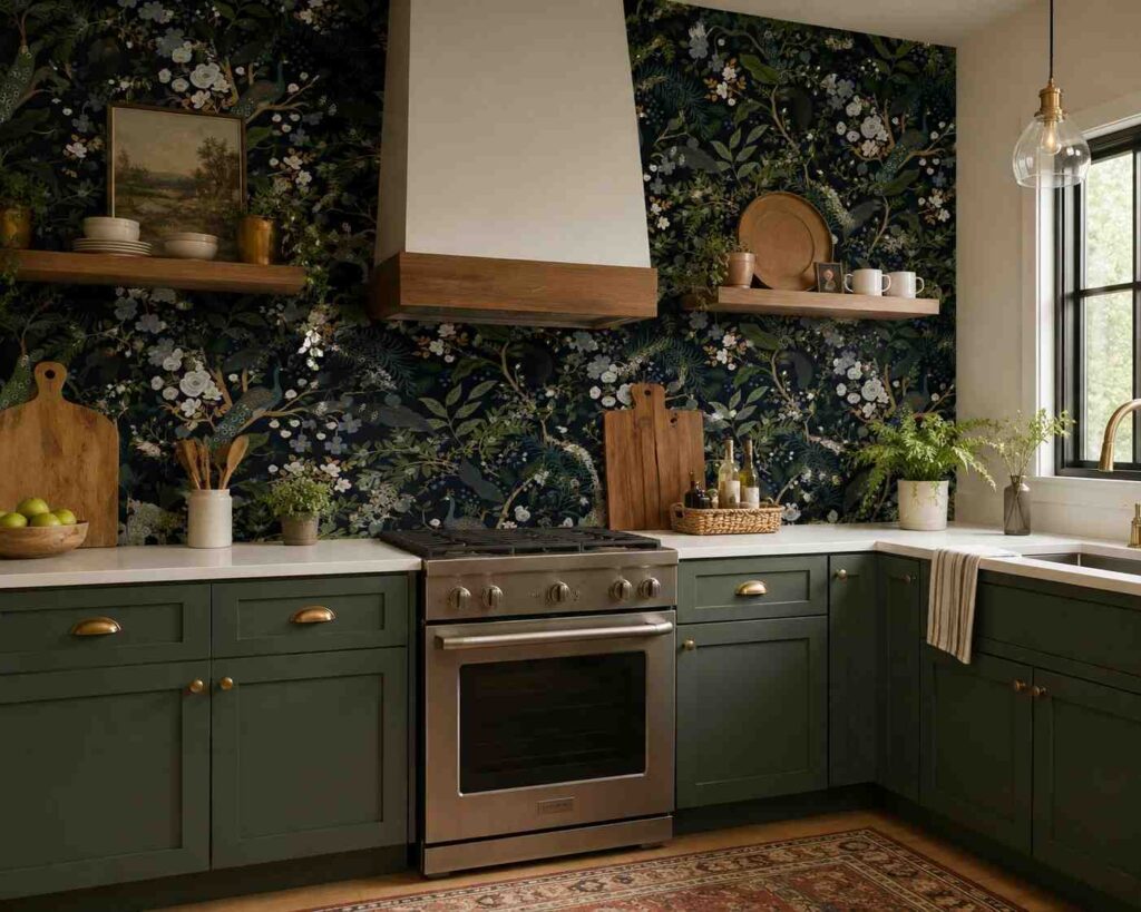 15 Peel and Stick Kitchen Wallpaper Ideas for Renters 8 Black Secret Garden Peel and Stick Wallpaper