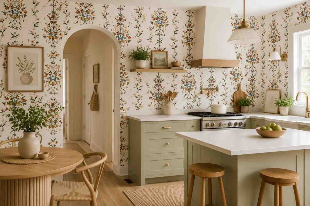 15 Peel and Stick Kitchen Wallpaper Ideas for Renters 17 Folk Garden Floral Peel and Stick Wallpaper