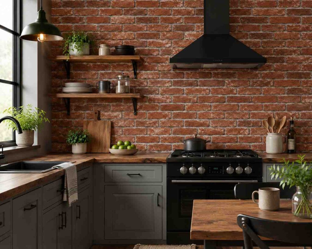 15 Peel and Stick Kitchen Wallpaper Ideas for Renters 4 Newport Reclaimed Brick Vinyl Peel & Stick Wallpaper