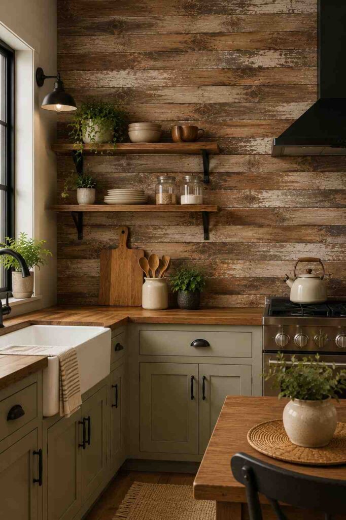 15 Peel and Stick Kitchen Wallpaper Ideas for Renters 6 Old Salem Vintage Wood Vinyl Peel & Stick Wallpaper