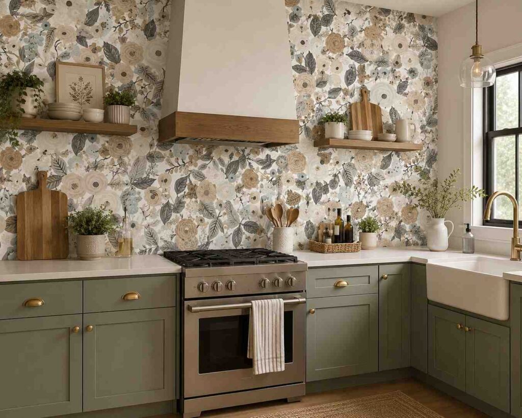 15 Peel and Stick Kitchen Wallpaper Ideas for Renters 9 Vintage Floral Garden Peel and Stick Wallpaper