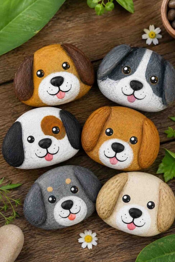 35 Beautiful Painted Rock Ideas to Brighten Your Home and Garden 4 Adorable Puppy Painted Rock Collection