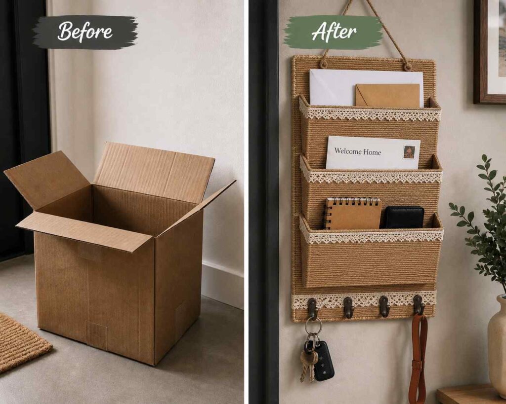 Cardboard-Box-→-Stylish-Entryway-Mail-Organizer Cardboard Box → Stylish Entryway Mail Organizer