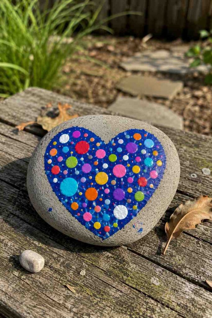 Colorful-Heart-Dot-Painted-Rock Colorful Heart Dot Painted Rock