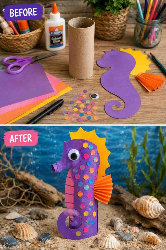 Colorful-Seahorse-Toilet-Paper-Roll-Craft Colorful Seahorse Toilet Paper Roll Craft