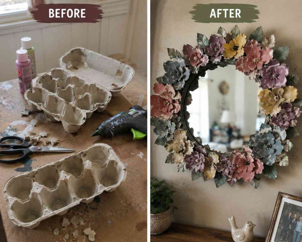 Egg-Carton-→-Vintage-Floral-Mirror-Fra Egg Carton → Vintage Floral Mirror Fra