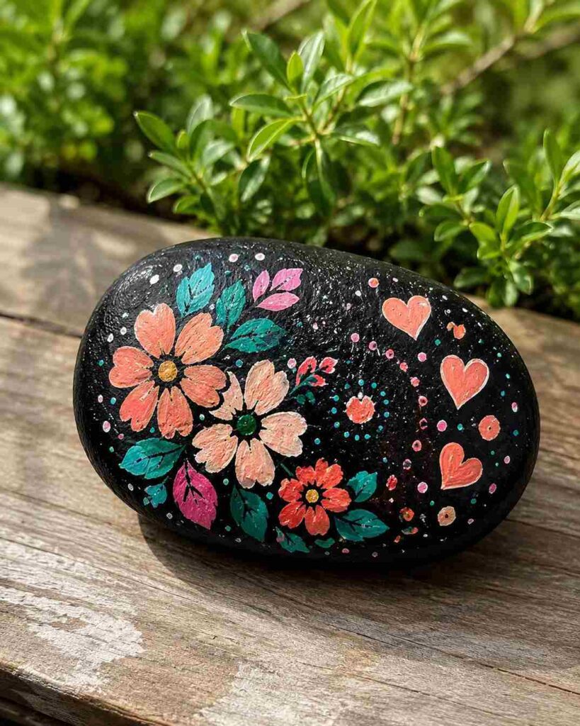 Floral Heart Painted Rock Floral Heart Painted Rock