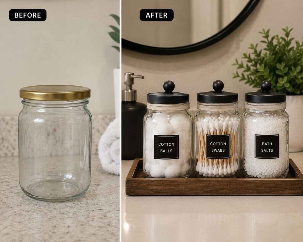 Glass Jar → Elegant Bathroom Organizer Glass Jar → Elegant Bathroom Organizer