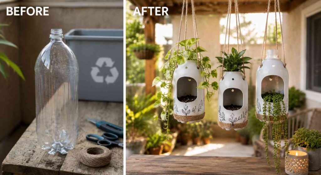 25 Waste Material DIY Projects That Look Surprisingly Expensive 3 Plastic Bottle → Luxury Hanging Planter 2
