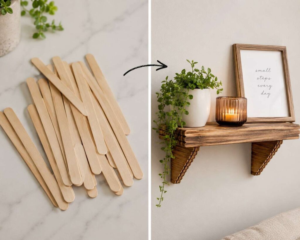 Popsicle-Sticks-→-Rustic-Floating-Wall-Shelf Popsicle Sticks → Rustic Floating Wall Shelf