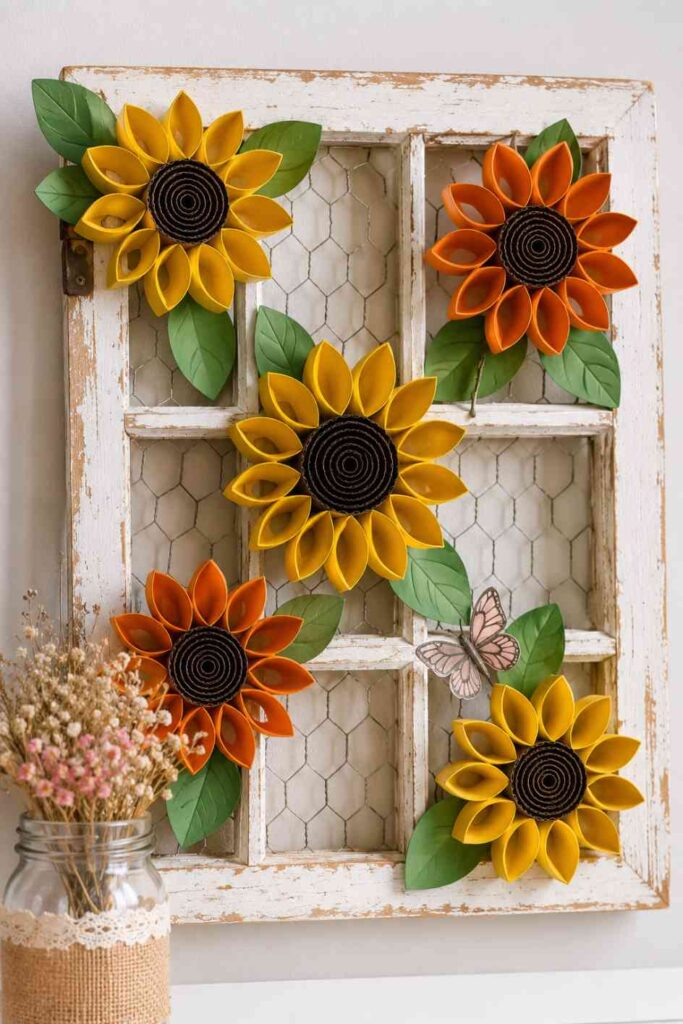 Rustic Sunflower Window Frame Decor Rustic Sunflower Window Frame Decor