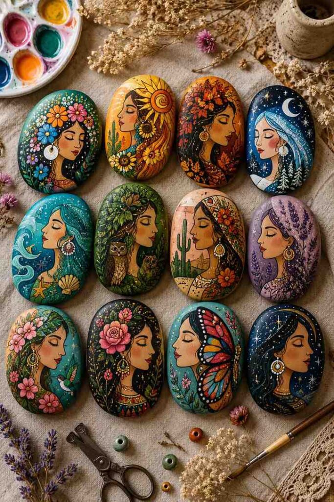 Seasonal-Portrait-Painted-Rocks Seasonal Portrait Painted Rocks
