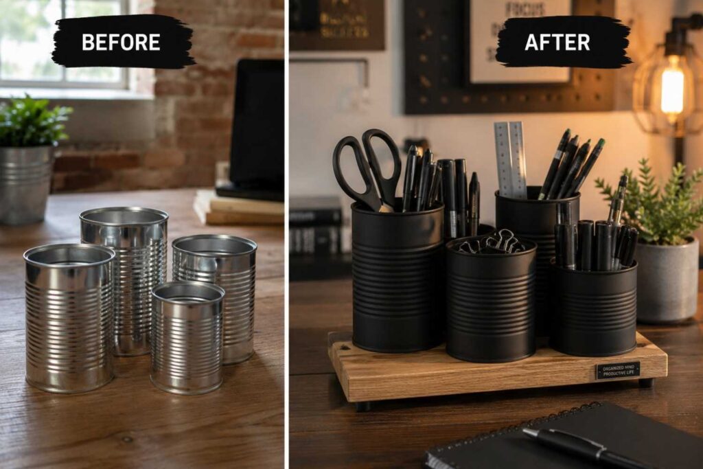 Tin-Can-→-Industrial-Desk-Organizer Tin Can → Industrial Desk Organizer