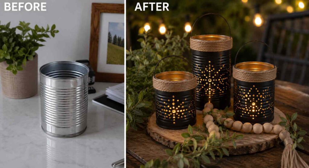 25 Waste Material DIY Projects That Look Surprisingly Expensive 5 Tin Can → Rustic Farmhouse Lantern