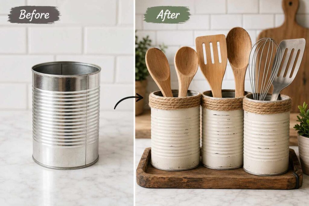 Tin-Can-→-Rustic-Kitchen-Utensil-Holder Tin Can → Rustic Kitchen Utensil Holder