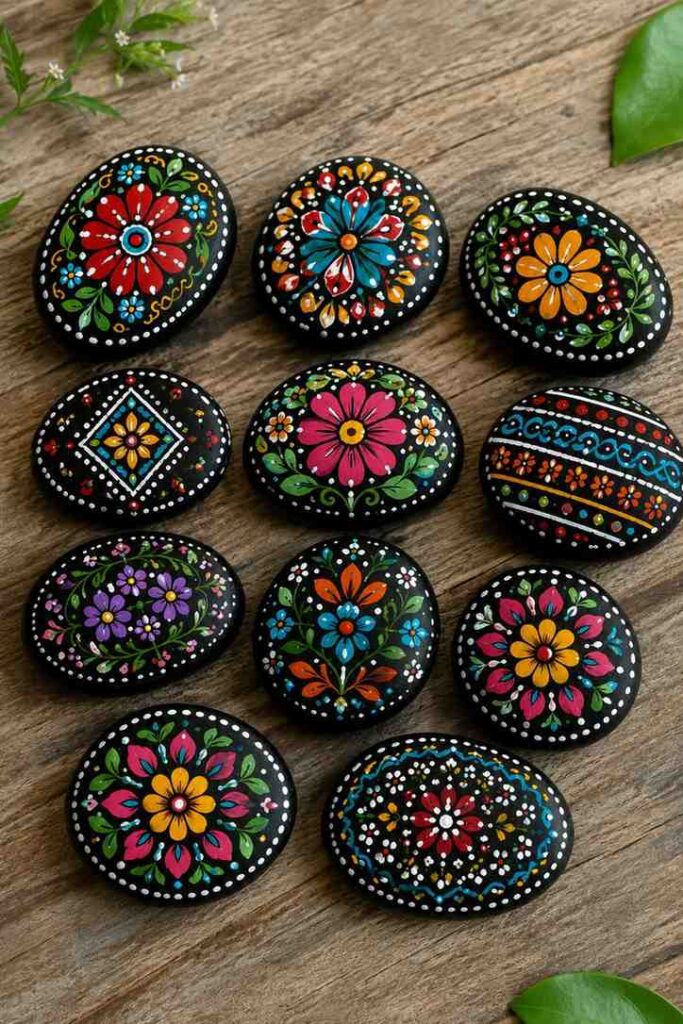 Traditional-Folk-Art-Painted-Rocks Traditional Folk Art Painted Rocks