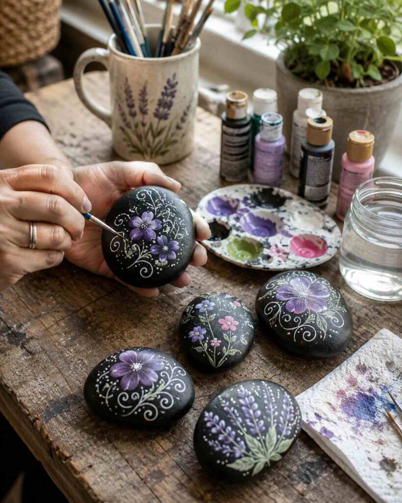 35 Beautiful Painted Rock Ideas to Brighten Your Home and Garden 3 Twilight Swirl Painted Rock