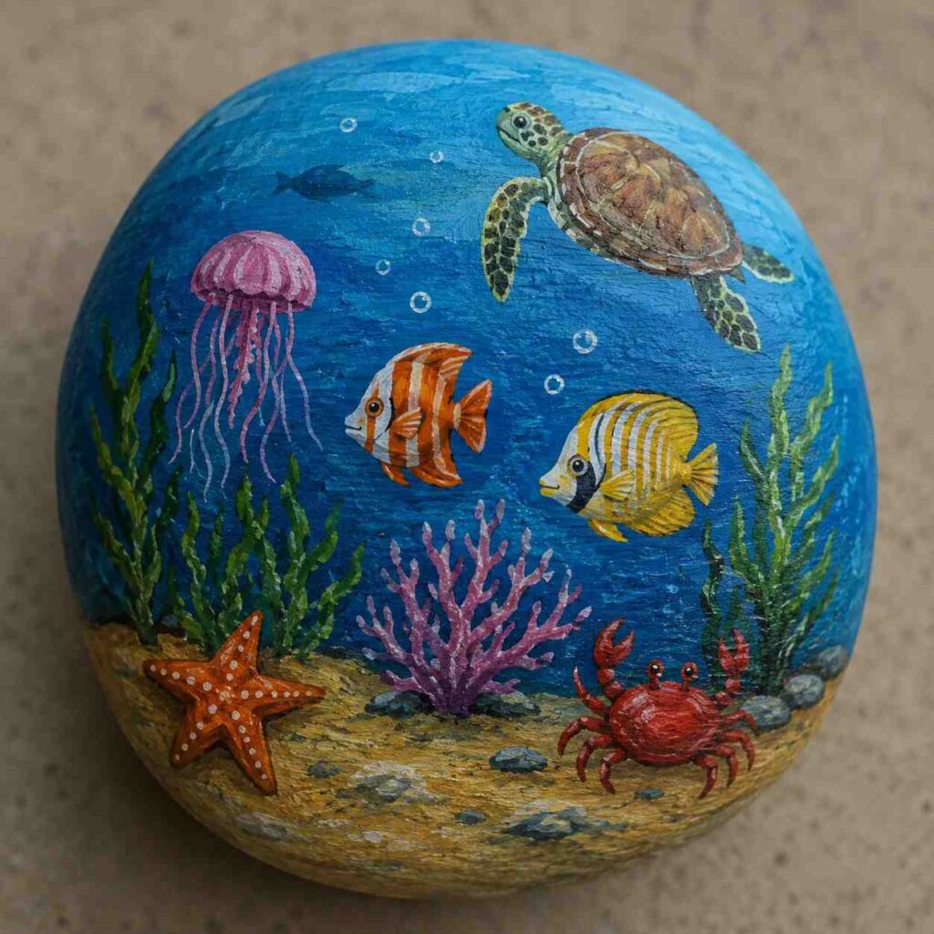 Underwater-Ocean-Life-Painted-Rock Underwater Ocean Life Painted Rock